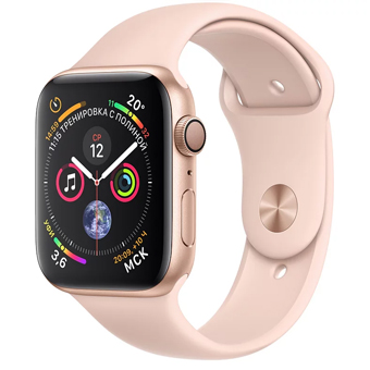 Apple Watch Series 4, 44 мм, корпус из алюминия золотого цвета, спортивный ремешок цвета «розовый песок»