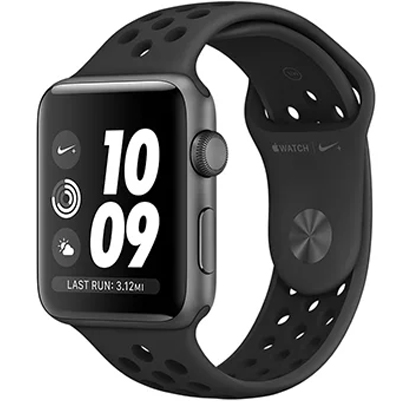 Apple Watch Nike+ Series 3 42 мм, корпус из алюминия цвета «серый космос», спортивный ремешок Nike цвета «антрацитовый/чёрный»