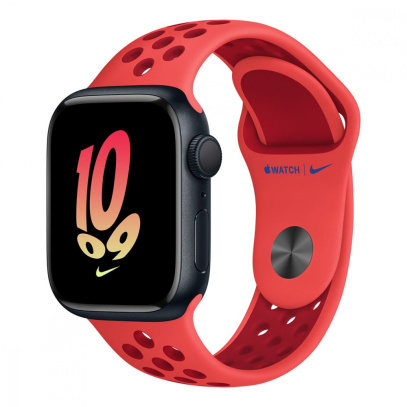 Apple Watch Nike Series 8, 41 мм корпус из алюминия цвета «Midnight», ремешок Nike Sport Band размера S/M цвета «Bright Crimson/Gym Red»
