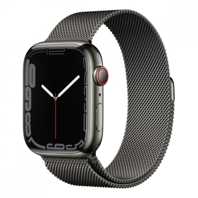 Apple Watch Series 7, 45 мм корпус из алюминия графитового цвета, миланский сетчатый браслет графитового цвета Apple Watch Series 7, 45 мм корпус из алюминия графитового цвета, миланский сетчатый браслет графитового цвета