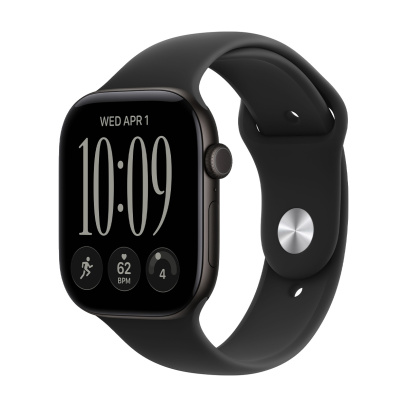 Apple Watch Series 12, 46 мм корпус из алюминия цвета «Black», ремешок Sport Band размера S/M цвета «Black»