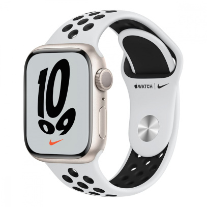 Apple Watch Nike Series 7, 41 мм корпус из алюминия цвета «сияющая звезда», спортивный ремешок Nike цвета «чистая платина/чёрный» Apple Watch Nike Series 7, 41 мм корпус из алюминия цвета «сияющая звезда», спортивный ремешок Nike цвета «чистая платина/чёрный»