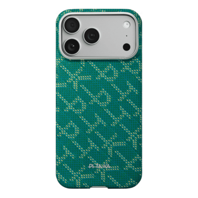 Чехол для iPhone 17 Pro Max Pitaka Monogram Edge Case (KI1701PTKP) Зелёно/золотой