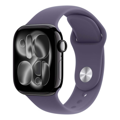 Apple Watch Series 11, 46 мм корпус из алюминия цвета «Jet Black», ремешок Sport Band размера M/L цвета «Purple Fog»