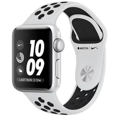 Apple Watch Nike+ Series 3 38 мм, корпус из серебристого алюминия, спортивный ремешок Nike цвета «чистая платина/черный»