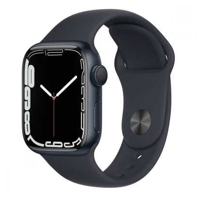 Apple Watch Series 7, 41 мм корпус из алюминия цвета «тёмная ночь»,  спортивный ремешок «тёмная ночь» Apple Watch Series 7, 41 мм корпус из алюминия цвета «тёмная ночь»,  спортивный ремешок «тёмная ночь»