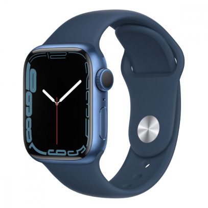 Apple Watch Series 7, 45 мм корпус из алюминия синего цвета, спортивный ремешок «синий омут» Apple Watch Series 7, 45 мм корпус из алюминия синего цвета, спортивный ремешок «синий омут»