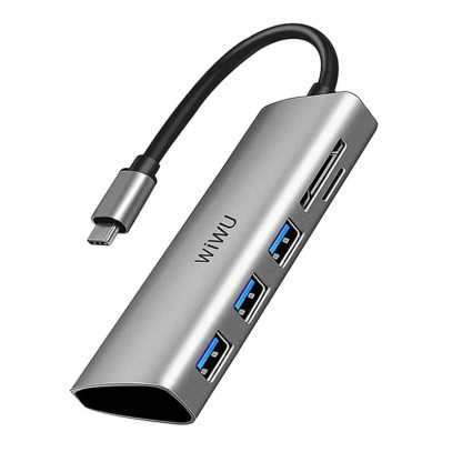 Хаб WiWU Alpha 532ST Type-C to 3 x USB 3.0 + Cardreader 5в1 Adapter Серый