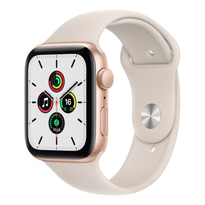 Apple Watch SE (2020), 44 мм корпус из алюминия золотого цвета, спортивный ремешок цвета «Starlight»