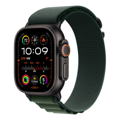 Apple Watch Ultra 2 (2024), 49 мм корпус из титана цвета «Black», ремешок Alpine Loop размера M цвета «Dark Green»