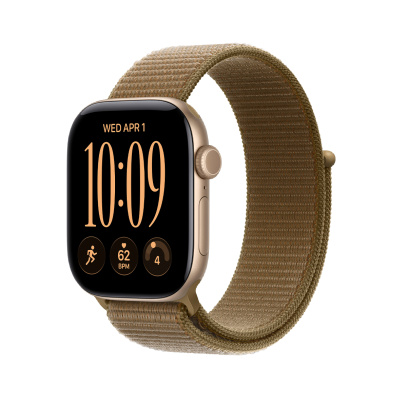 Apple Watch Series 12, 42 мм корпус из алюминия цвета «Light Gold», ремешок Sport Loop цвета «Olive»