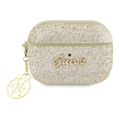 Чехол для Airpods Pro 2 Guess Glitter flakes Metal logo with Heart charm (GUAP2GLGSHD) Золотой