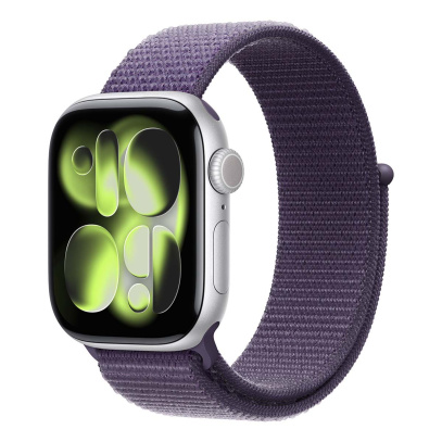 Apple Watch Series 11, 42 мм корпус из алюминия цвета «Silver», ремешок Sport Loop цвета «Purple Fog»