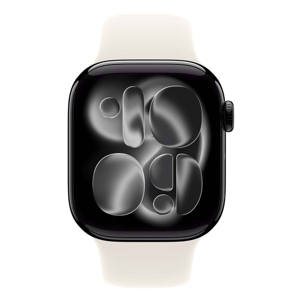 Apple Watch Series 11, 46 мм корпус из алюминия цвета «Jet Black», ремешок Sport Band размера S/M цвета «Starlight»