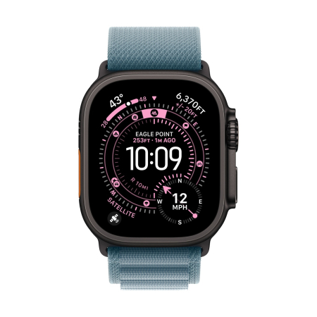 Apple Watch Ultra 3 (2025), 49 мм корпус из титана цвета «Black», ремешок Alpine Loop размера S цвета «Light Blue»