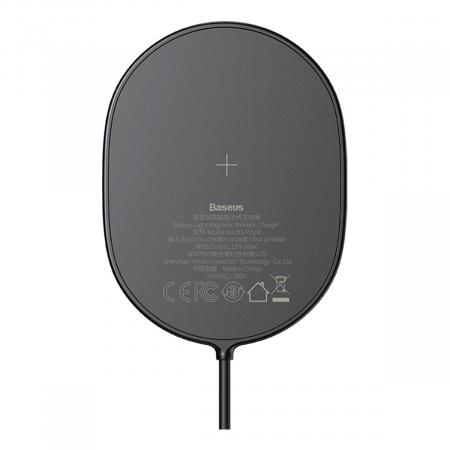 Беспроводное зарядное устройство 15w Baseus Light Magnetic Wireless Charger, Type-C кабель 1,5 м (WXQJ-01) Black, черный