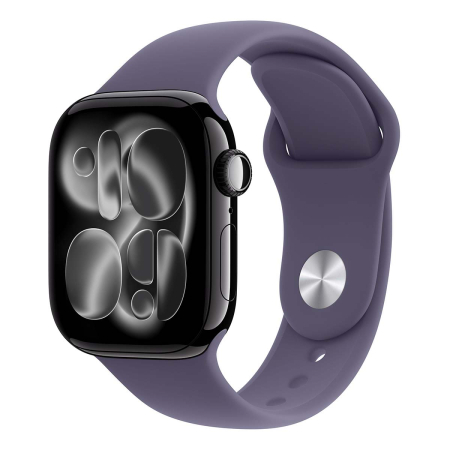 Apple Watch Series 11, 42 мм корпус из алюминия цвета «Jet Black», ремешок Sport Band размера S/M цвета «Purple Fog»
