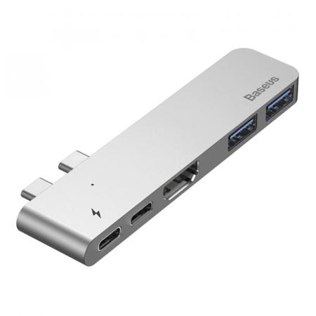 Переходник Baseus для MacBook HUB TB3 C+ (Dual Type-C to USB3.0/HDMI/Type-C) (CAHUB-B0G) Deep Grey, темно-серый