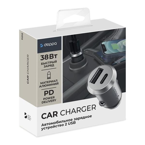 АЗУ Deppa USB A + USB-C, PD, QC 3.0, 38W (11212) Серебристый