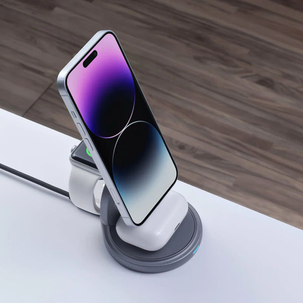 Беспроводная зарядная станция Deppa 3в1 MagSafe Rotation QI складная (23161) Графит