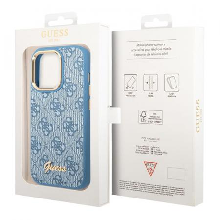 Чехол Guess для iPhone 14 Pro Max CG Mobile PU 4G Script metal logo Hard (GUHCP14XHG4SHB) Синий