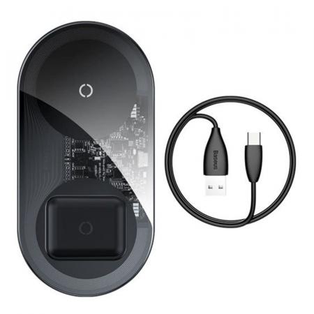 Беспроводное зарядное устройство Baseus Simple 2в1 Wireless Charger BS-W508X (WXJK-A01) Black, черный