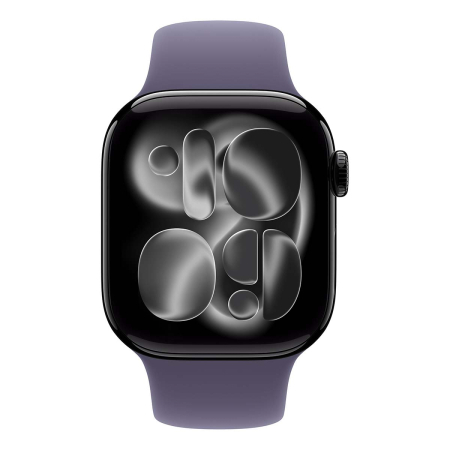 Apple Watch Series 11, 46 мм корпус из алюминия цвета «Jet Black», ремешок Sport Band размера M/L цвета «Purple Fog»