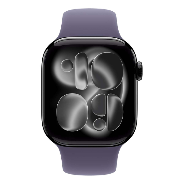 Apple Watch Series 11, 46 мм корпус из алюминия цвета «Jet Black», ремешок Sport Band размера M/L цвета «Purple Fog»