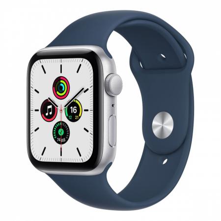 Apple Watch SE (2020), 44 мм корпус из алюминия серебристого цвета, спортивный ремешок цвета «синий омут» Apple Watch SE (2020), 44 мм корпус из алюминия серебристого цвета, спортивный ремешок цвета «синий омут»