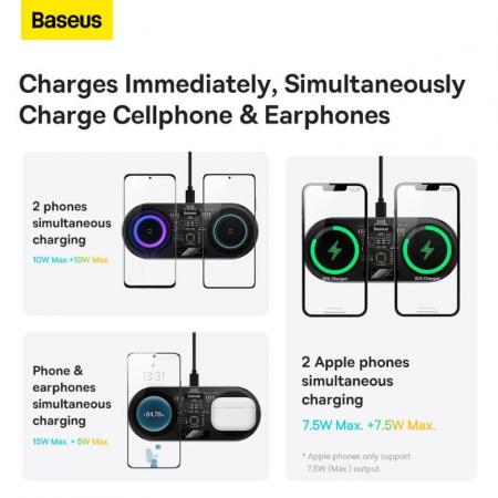 Беспроводное зарядное устройство Baseus Digital LED Display 2in1 Wireless Charger 20W с кабелем USB For type-C 3A 1m BS-W528 (WXSX010101) Black, черный Беспроводное зарядное устройство Baseus Digital LED Display 2in1 Wireless Charger 20W с кабелем USB For type-C 3A 1m BS-W528 (WXSX010101) Black, черный
