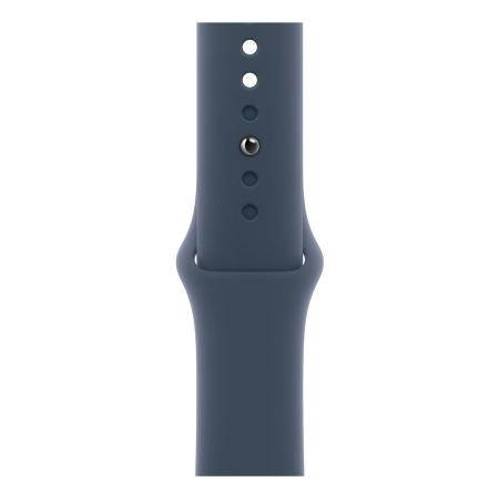 Apple Watch SE (2023), 40 мм корпус из алюминия цвета «Silver», ремешок Sport Band размера S/M цвета «Storm Blue»