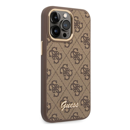 Чехол Guess для iPhone 14 Pro Max CG Mobile PU 4G Script metal logo Hard (GUHCP14XHG4SHW) Коричневый