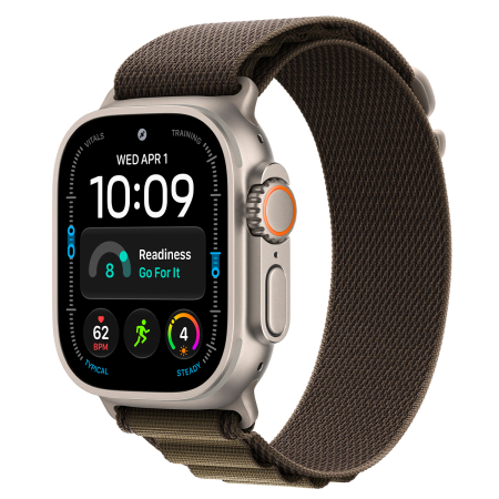 Apple Watch Ultra 4, 49 мм корпус из титана цвета «Natural», ремешок Alpine Loop цвета «Dark Olive» размера M