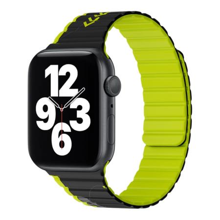 Магнитный силиконовый ремешок для часов iWatch на 42/44/45/49 мм WiWU Smart Magnetic Silicone (Wi-WB010) Black+Green