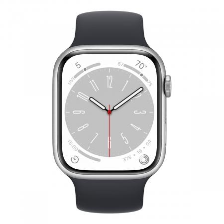 Apple Watch Series 8, 45 мм корпус из алюминия серебристого цвета, ремешок цвета «Midnight»