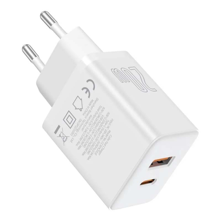 Зарядное устройство Baseus Cube Fast Charger USB-A + USB Type-C 20 Вт EU Moon (P10111403213-00), белый