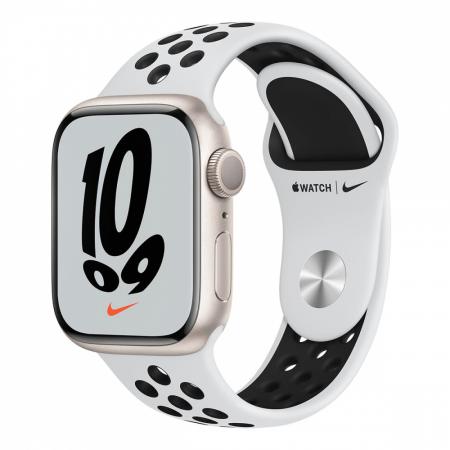 Apple Watch Nike Series 7, 41 мм корпус из алюминия цвета «сияющая звезда», спортивный ремешок Nike цвета «чистая платина/чёрный» Apple Watch Nike Series 7, 41 мм корпус из алюминия цвета «сияющая звезда», спортивный ремешок Nike цвета «чистая платина/чёрный»