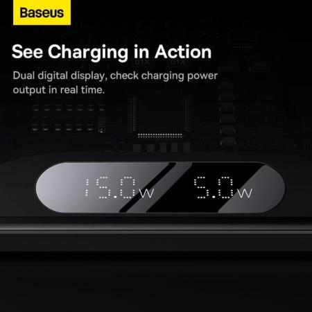 Беспроводное зарядное устройство Baseus Digital LED Display 2in1 Wireless Charger 20W с кабелем USB For type-C 3A 1m BS-W528 (WXSX010101) Black, черный Беспроводное зарядное устройство Baseus Digital LED Display 2in1 Wireless Charger 20W с кабелем USB For type-C 3A 1m BS-W528 (WXSX010101) Black, черный