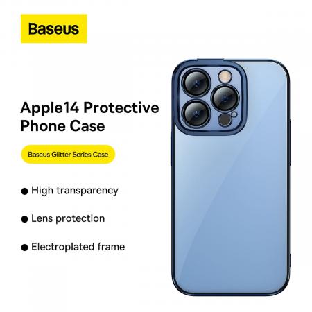 Чехол Baseus для iPhone 14 Pro Max Glitter PC case +Tempered glass (ARMC021503) Синий