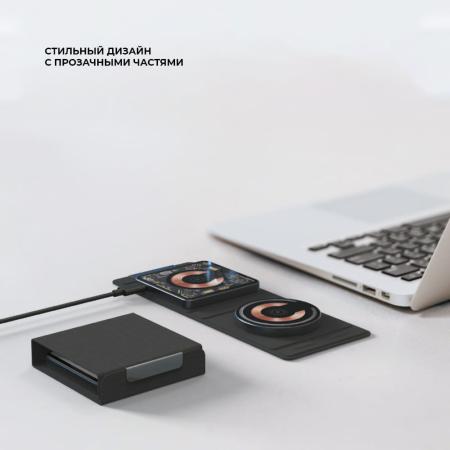 Беспроводная зарядная станция Deppa 2в1 Crystal MagSafe Fold Travel QI складная (23154) Black, черный