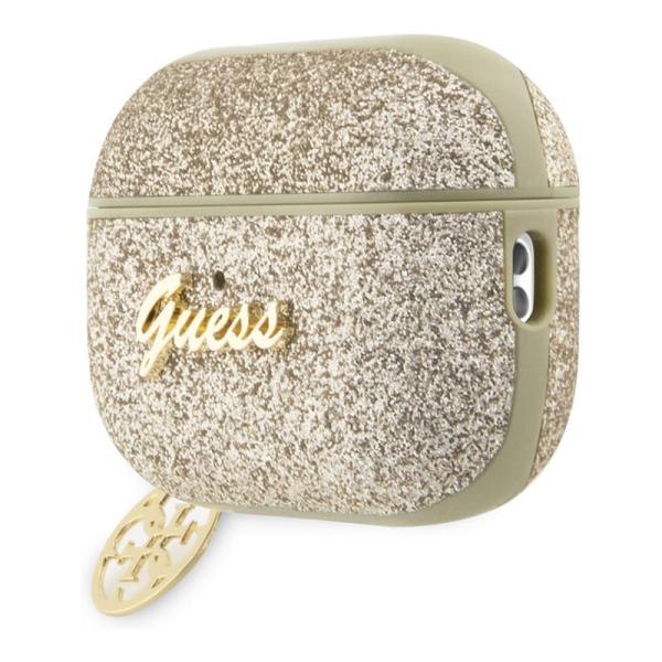 Чехол для Airpods Pro 2 Guess Glitter flakes Metal logo with Heart charm (GUAP2GLGSHD) Золотой