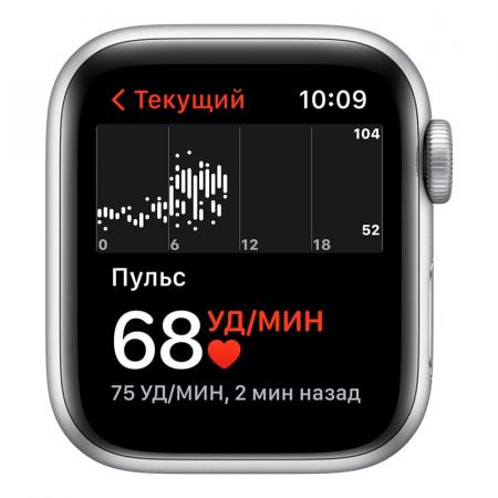 Apple Watch Nike SE (2020), 40 мм корпус из алюминия серебристого цвета, спортивный ремешок Nike цвета «чистая платина/чёрный»