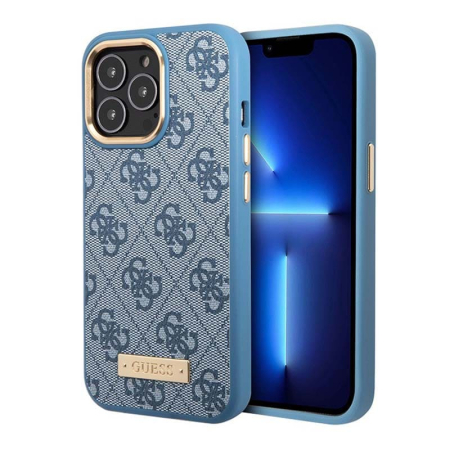 Чехол Guess для iPhone 13 Pro Max чехол MagSafe PU 4G Plate metal logo Hard Blue, голубой Чехол Guess для iPhone 13 Pro Max чехол MagSafe PU 4G Plate metal logo Hard Blue, голубой
