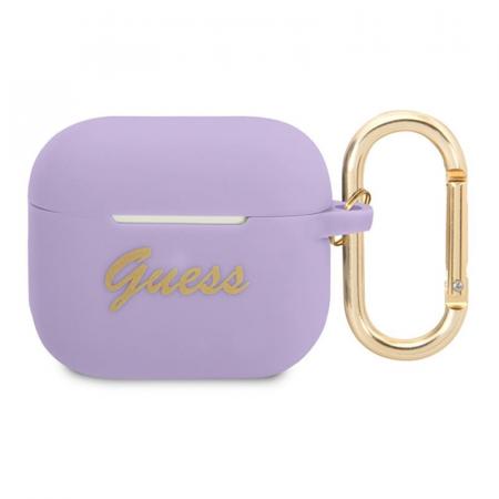 Чехол Guess для AirPods 3 с карабином CG Mobile Silicone with ring Script logo (GUA3SLSMP) Фиолетовый Чехол Guess для AirPods 3 с карабином CG Mobile Silicone with ring Script logo (GUA3SLSMP) Фиолетовый