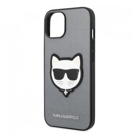 Чехол Karl Lagerfeld для iPhone 14 PU Saffiano Choupette head Patch Hard (KLHCP14SSAPCHG) Серебристый