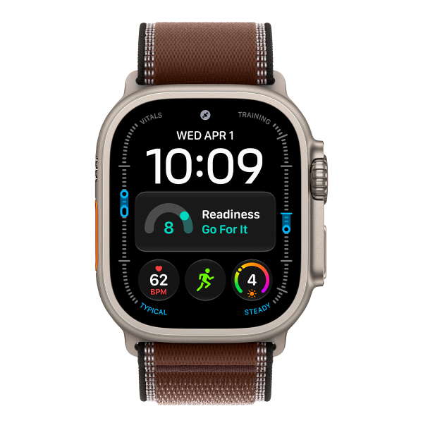 Apple Watch Ultra 4, 49 мм корпус из титана цвета «Natural», ремешок Trail Loop цвета «Dark Umber» размера S/M