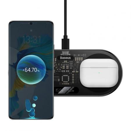 Беспроводное зарядное устройство Baseus Digital LED Display 2in1 Wireless Charger 20W с кабелем USB For type-C 3A 1m BS-W528 (WXSX010101) Black, черный Беспроводное зарядное устройство Baseus Digital LED Display 2in1 Wireless Charger 20W с кабелем USB For type-C 3A 1m BS-W528 (WXSX010101) Black, черный