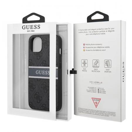 Чехол Guess для iPhone 14 PU 4G Stripe printed logo Hard (GUHCP14S4GDGR) Серый