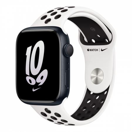 Apple Watch Nike Series 8, 45 мм корпус из алюминия цвета «Midnight», ремешок Nike Sport Band размера S/M цвета «Summit White/Black» Apple Watch Nike Series 8, 45 мм корпус из алюминия цвета «Midnight», ремешок Nike Sport Band размера S/M цвета «Summit White/Black»