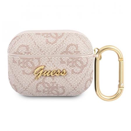 Чехол Guess для Airpods Pro PU leather 4G с карабином и металлическим логотипом (GUAP4GSMP) Розовый